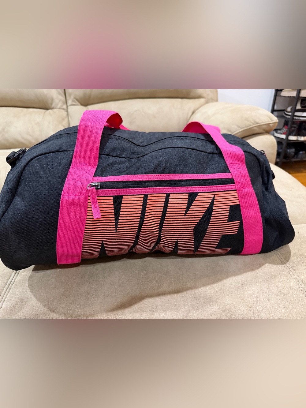 Nike Black Duffel with Bright Pink Accents